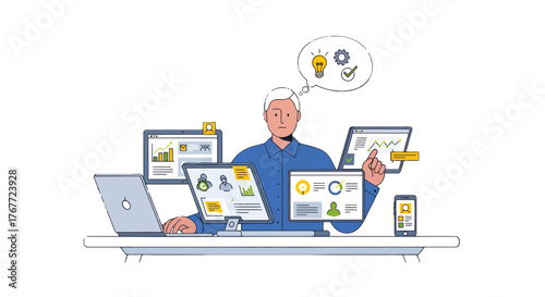 Analyst Working, Data Analysis, Innovation and Problem Solving in a Modern Office Setting