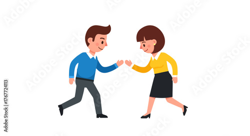 Animated Characters Fist Bumping, Celebrating Partnership and Overcoming Obstacles Together