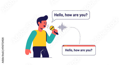 Animated Conversational Voice Command Communication Illustration Against a Black Background