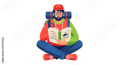 Adventurous Traveler Sketching Experiences While Enjoying Peaceful Solitude Outdoors