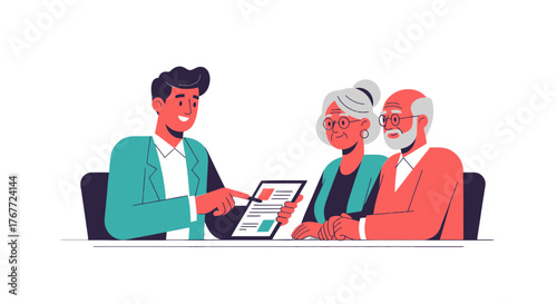 Adviser Explaining Digital Tablet Contents To Couple Regarding Finances