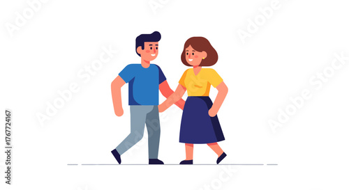 Animated Couple Holding Hands, Walking Towards the Future, Pure Happiness