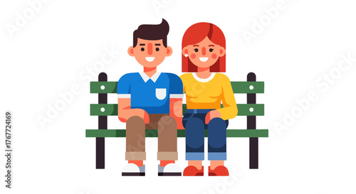 Animated Couple On A Bench, Together, In Harmony And Peaceful Moments Of Enjoyment