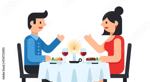Animated Dinner Date Illustration Of A Romantic Couple Celebrating With Candlelight