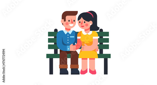 Animated Couple Sharing a Moment on a Park Bench Symbolizing Love and Togetherness