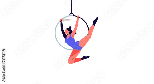 Aerialist In Blue Leotard Performing Graceful Routines Under The Spotlight