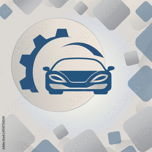 Car icon with gear symbol in abstract modern background  