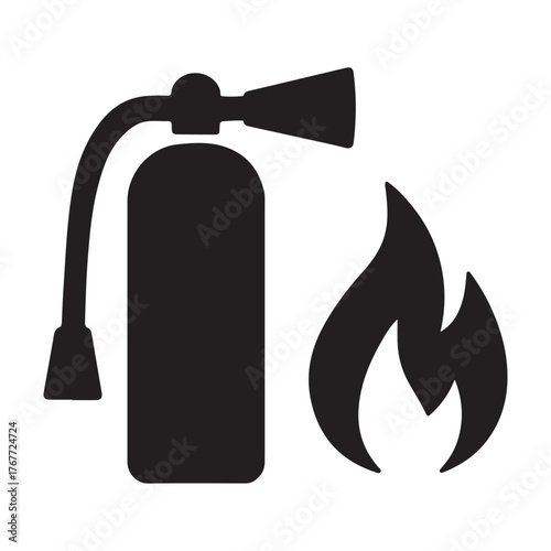 Fire extinguisher and Fire Safety: A striking graphic showcasing a fire extinguisher beside flames, highlighting the crucial element of fire safety.