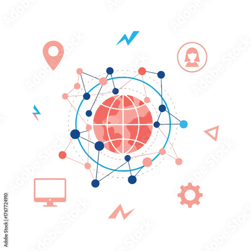 Global digital network connectivity concept illustrating worldwide communication and interconnected technological services