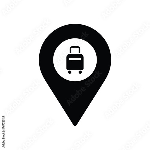 Store locator icon with suitcase symbol in simple black design  