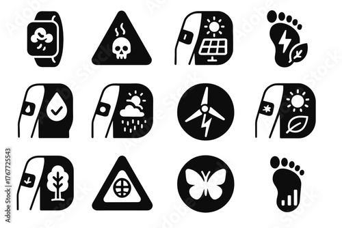 Energy vector grid icon monitor environmental forest sensor change collector mark water