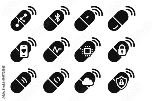 Health edible transceiver vector capsule pill encrypted iot tracker icon communication device