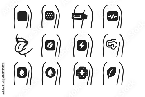 Wearable edible medical adhesive sensor patch vector temporary fitness icons icon hydration