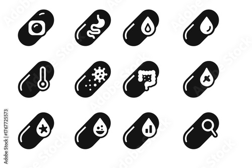 Pill icon enzyme ingestible temperature diagnostics sensor detection vector nutrient icons tester