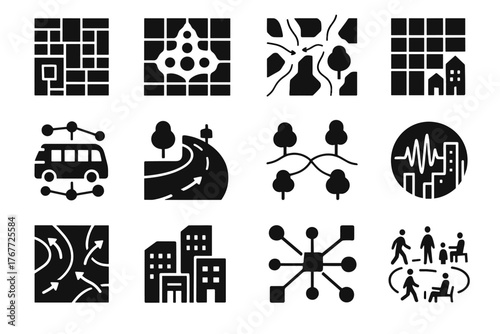 Adaptive flow allocation pollution generator icons parametric smart vector city zoning icon