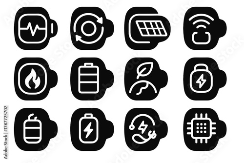 Circuit implant charging icons piezoelectric icon energy thermal vector solar generator