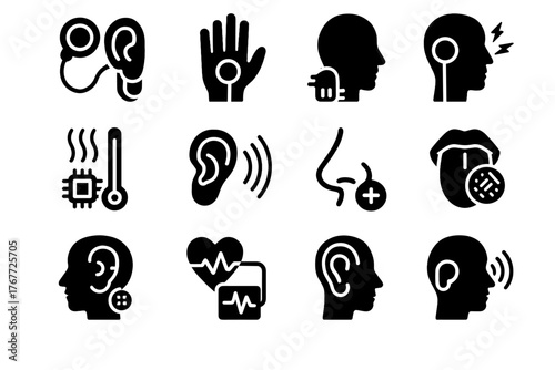 Enhancement feedback icons tactile implant vector icon cochlear thermal sensing sensory sensor