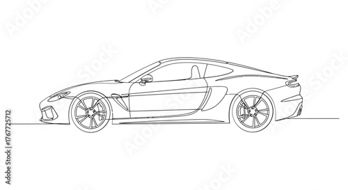 Elegant sports coupe captured in a single, unbroken line drawing. Minimalist automotive art with a sleek profile
