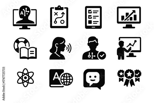 Interactive homework assistant tutor badges subject icon digital ai vector voice personalized