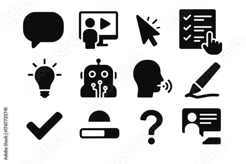 Vector question interactive icons hint icon tutoring pointer exercise annotation speech assistant