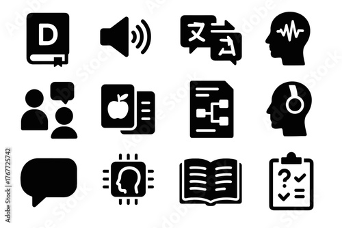 Speech dictionary icon card reading icons learning ai conversation listening voice vector