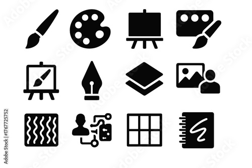 Icon guidance digital palette ai pen tutor paintbrush vector sample art canvas