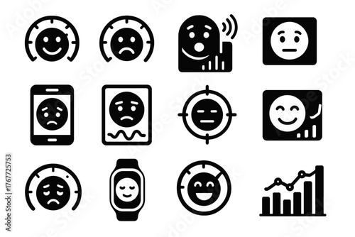 Detection vector happiness mood chart excitement icon calmness sensor tracker anger indicator