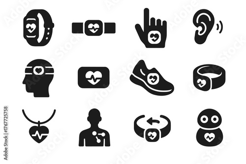 Tracker vector adaptive body icons sensor icon smart wristband headband ring shoe