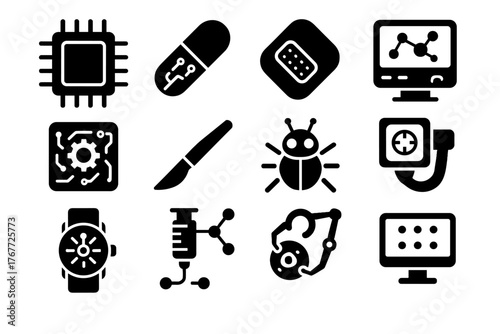 System vector unit nanobot icons nanomedicine monitor icon cellular repair tools therapeutic