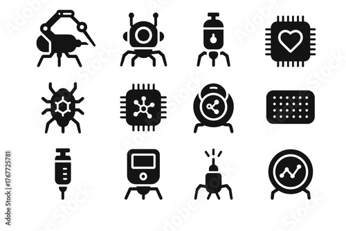 Monitoring nanobots vector unit repair futuristic hospital processor data nano ai icon