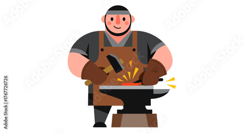 Artistic Depiction of a Blacksmith at Work Shaping Metal with Hammer and Anvil