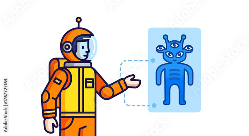 Astronaut Welcomes Bizarre, Multi-Eyed Alien, Displaying Curiosity And Encountering