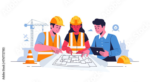 Architects, Engineers And Designers Collaborating On A Building Blueprint Project