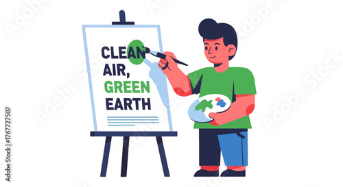 Artist Paints Earth Conservation Message Highlighting Clean Air and Environmental Preservation