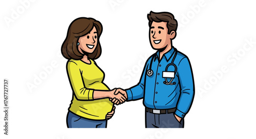 Pregnant Woman and Doctor Shaking Hands with Trust and Care, Health Checkup