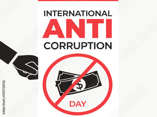 International Anti Corruption Day Graphic with Hand and Money Symbol in Red Circle