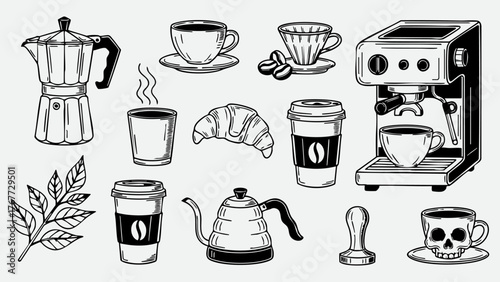 Vintage Coffee Maker Cafe Illustration Vector Pack