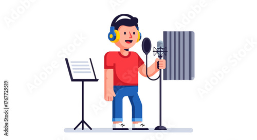 Audio Producer Recording His Fresh Track in a Professional Studio Environment Illustration