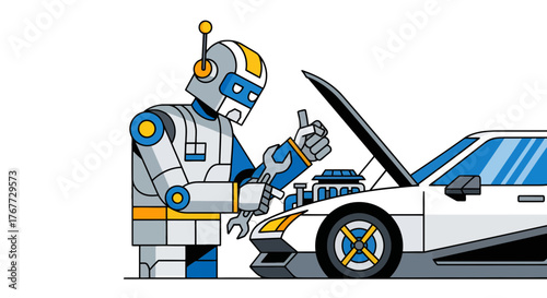 Automated Mechanical Marvel: A Robotic Technician Maintaining A Modern Automobile