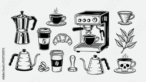 Coffee Shop Vintage Espresso Maker Vector Elements