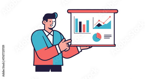 Business Analyst Presenting Financial Data Visuals On A Presentation Board
