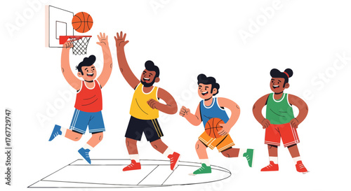 Basketball Fun: Depicting Teamwork, Competition, and Joy in Artistic Illustrations