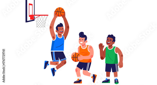 Basketball Fun: Animated Illustration Depicting Players in Active and Engaging Playtime Scenes