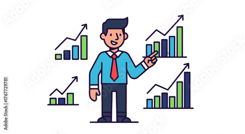 Business Analyst Presenting Financial Growth and Profitability with Graphical Representation