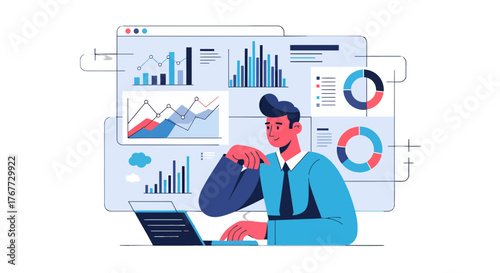Business Analyst Working On Data Visualization Charts and Graphs On His Computer