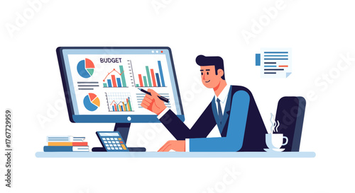 Business Analyst Crafting Strategic Financial Reports On a Digital Information Display