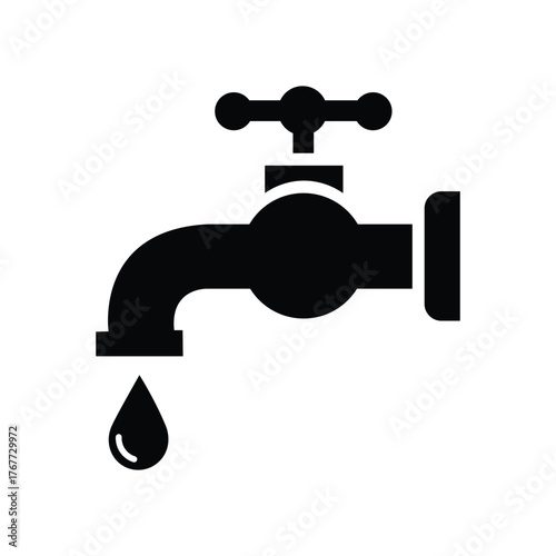 Modern single black faucet icon dripping water drop simple clean design symbol