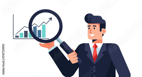Business Analyst Examining Growth Chart with Magnifying Glass Revealing Financial Success