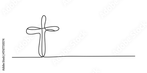 Elegant continuous line drawing of a christian cross symbol representing faith and spirituality vector