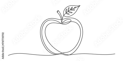 Minimalist continuous one line drawing of a fresh apple with a leaf and stem vector